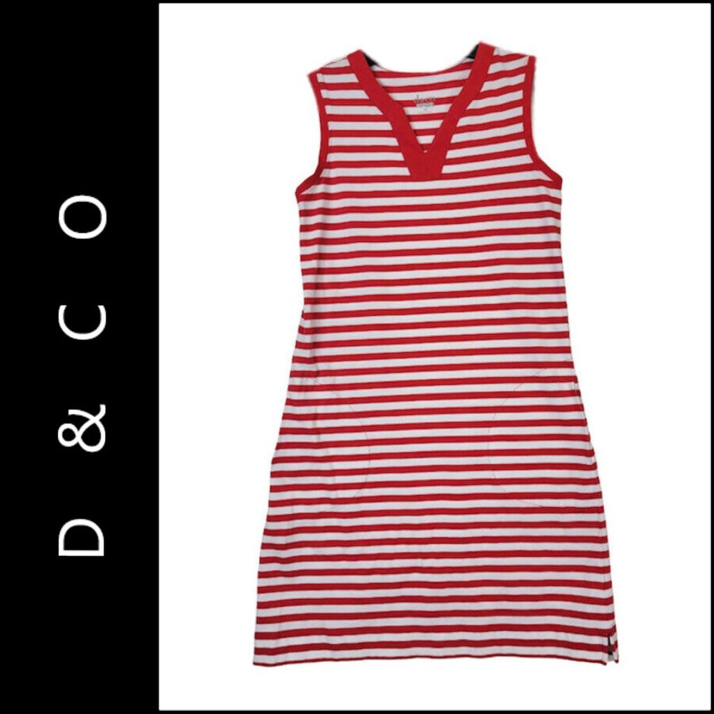 D & Co Beach Women Stripe Shift Sleeveless Short Dress Size XS Red